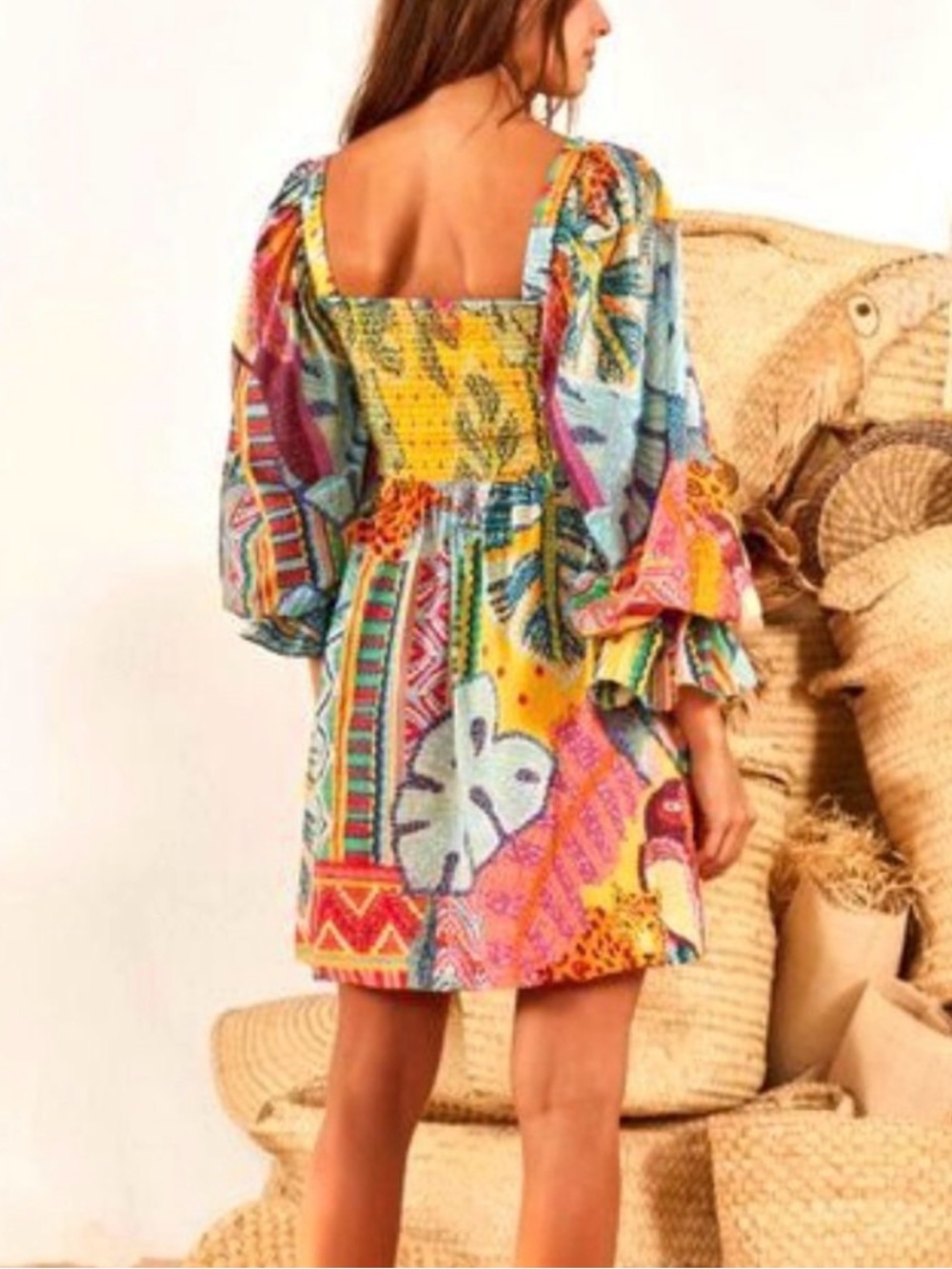 Farm Rio. Women’s Multicolor Boho Smocked Peasant dress - Picture 7 of 16